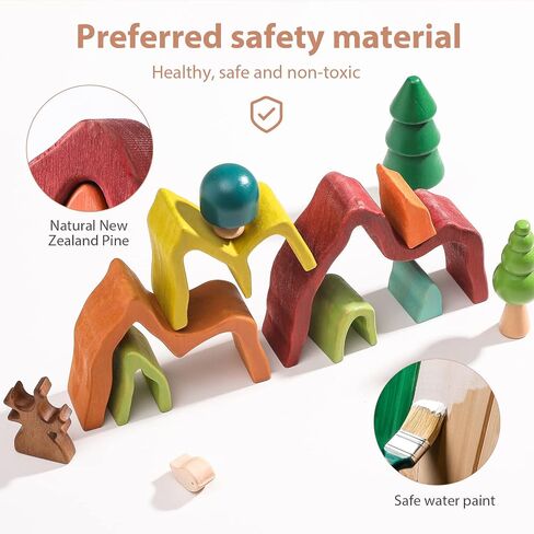 JETMHH Wooden Tree Toys Balancing Stone Blocks | Wooden Sorting Stacking Balancing Stone Rocks for Toddlers 3+ | Lightweight Colorful Educational Toys (Forest) in Saudi Arabia