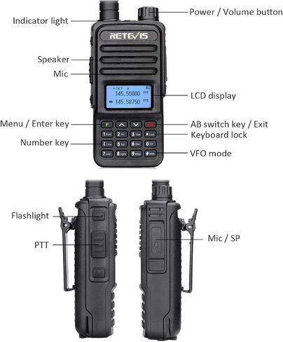 راديو Retevis RT85 ثنائي النطاق ثنائي الاتجاه طويل المدى، راديو محمول باليد، راديو VOX DTMF للطوارئ ثنائي الاتجاه قابل لإعادة الشحن (عبوة واحدة) in Saudi Arabia