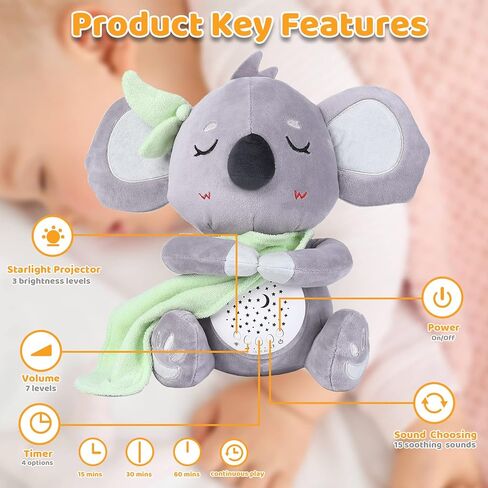 Baby Soother, Portable Sound Machine Baby with Projector, Night Light, 15 Lullabies, Baby White Noise Machine for Cribs Travel Newborns, Auto-Off & Volume Control, Baby Shower Gifts Infants Girls Boys in Kuwait