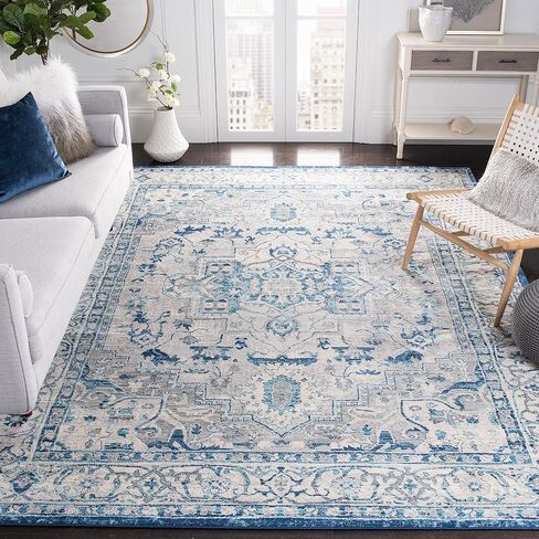 SAFAVIEH Brentwood Collection 10' x 13' Ivory/Blue BNT851A Medallion Distressed Non-Shedding Living Room Dining Bedroom Area Rug in Saudi Arabia