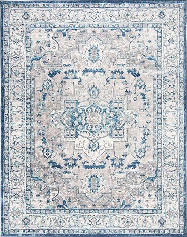 SAFAVIEH Brentwood Collection 10' x 13' Ivory/Blue BNT851A Medallion Distressed Non-Shedding Living Room Dining Bedroom Area Rug in Saudi Arabia