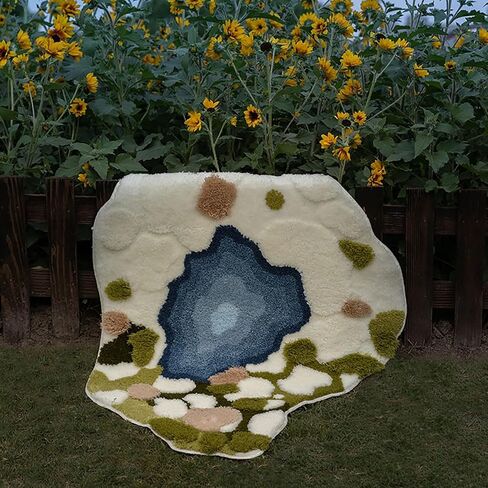 Moss Rug 3D Stereo Irregular Rug Nature Flowers Daisy Moss Rug for Living Room Bedroom Home Aesthetic Decor Floor Mat Indoor Floor Plush Shaggy Area Rug Anti-Slip Cute Rugs (39.4*39.4in) (green) in Saudi Arabia