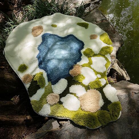 Moss Rug 3D Stereo Irregular Rug Nature Flowers Daisy Moss Rug for Living Room Bedroom Home Aesthetic Decor Floor Mat Indoor Floor Plush Shaggy Area Rug Anti-Slip Cute Rugs (39.4*39.4in) (green) in Saudi Arabia