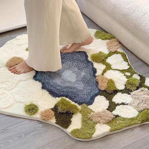 Moss Rug 3D Stereo Irregular Rug Nature Flowers Daisy Moss Rug for Living Room Bedroom Home Aesthetic Decor Floor Mat Indoor Floor Plush Shaggy Area Rug Anti-Slip Cute Rugs (39.4*39.4in) (green) in Saudi Arabia