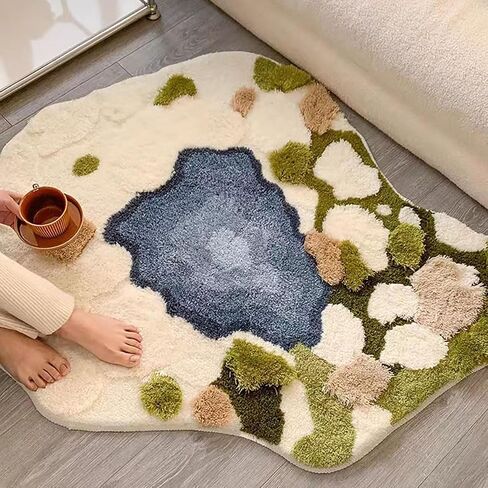 Moss Rug 3D Stereo Irregular Rug Nature Flowers Daisy Moss Rug for Living Room Bedroom Home Aesthetic Decor Floor Mat Indoor Floor Plush Shaggy Area Rug Anti-Slip Cute Rugs (39.4*39.4in) (green) in Saudi Arabia