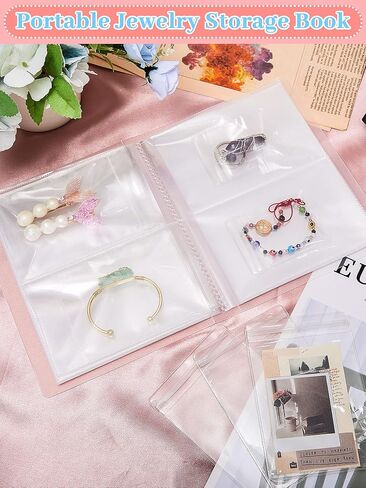 2 Pieces Transparent Travel Jewelry Organizer Portable Jewelry Storage Book Travel Jewelry case Earring Holder Jewelry Storage Album with 164 Grids and 60 Thicken PVC Bags in Saudi Arabia