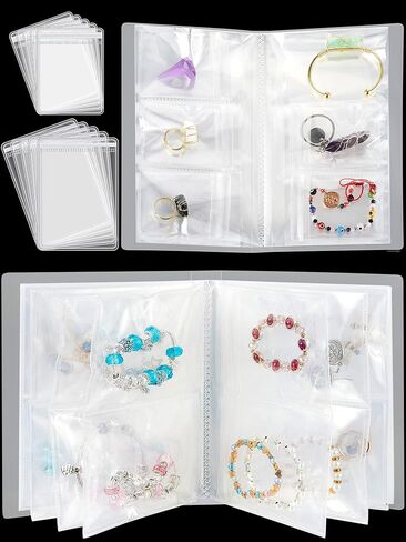 2 Pieces Transparent Travel Jewelry Organizer Portable Jewelry Storage Book Travel Jewelry case Earring Holder Jewelry Storage Album with 164 Grids and 60 Thicken PVC Bags in Saudi Arabia