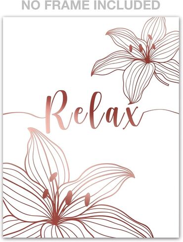 Unframed Relax Soak Unwind Breathe Bathroom Wall Decor - 8x10 inch Abstract Flowers Rose Gold Foil Print Bathroom Decor Wall Art, Set of 4 Flowers Wall Decor Art Prints for Bathroom Washroom Room Home in Kuwait