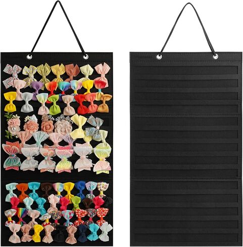 حامل فيونكة للفتيات الصغيرات، حامل فيونكات شعر لحديثي الولادة، منظم تخزين مشابك الشعر المعلقة، حامل عرض لتخزين مشابك الشعر لغرفة البنات (أسود) in Kuwait