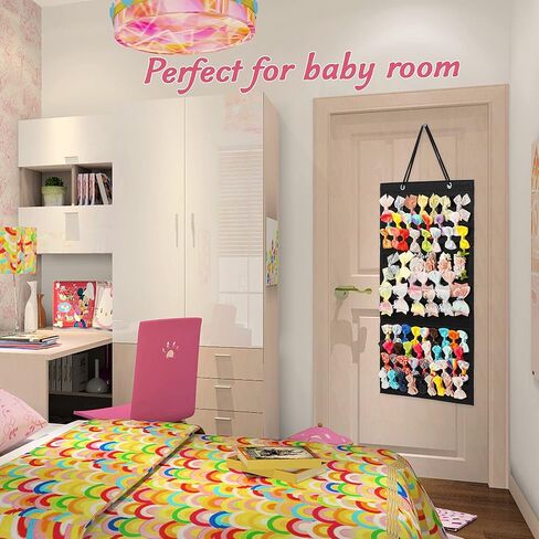 حامل فيونكة للفتيات الصغيرات، حامل فيونكات شعر لحديثي الولادة، منظم تخزين مشابك الشعر المعلقة، حامل عرض لتخزين مشابك الشعر لغرفة البنات (أسود) in Kuwait