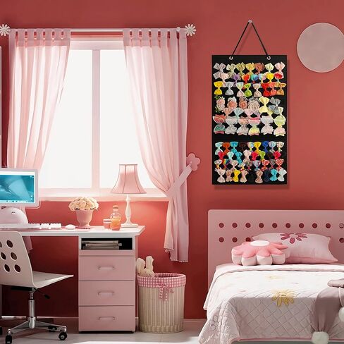 حامل فيونكة للفتيات الصغيرات، حامل فيونكات شعر لحديثي الولادة، منظم تخزين مشابك الشعر المعلقة، حامل عرض لتخزين مشابك الشعر لغرفة البنات (أسود) in Kuwait