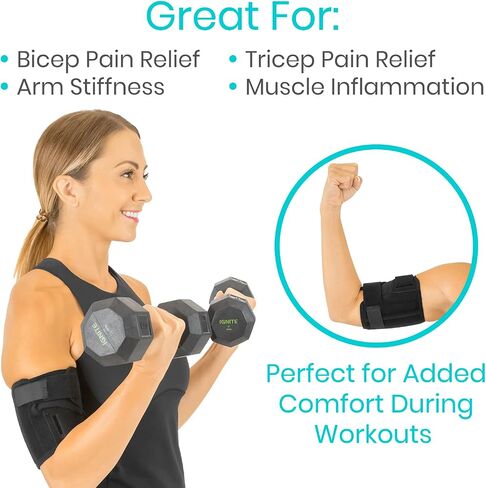 كم ضغط من Vive Bicep لالتهاب الأوتار - دعامة دعم ثلاثية الرؤوس والعضلة ذات الرأسين العلوية لتخفيف الألم - غلاف مريح وخفيف الوزن وقابل للتعديل للتعافي أو إعادة التأهيل أو التدريبات (متوسط) in Saudi Arabia