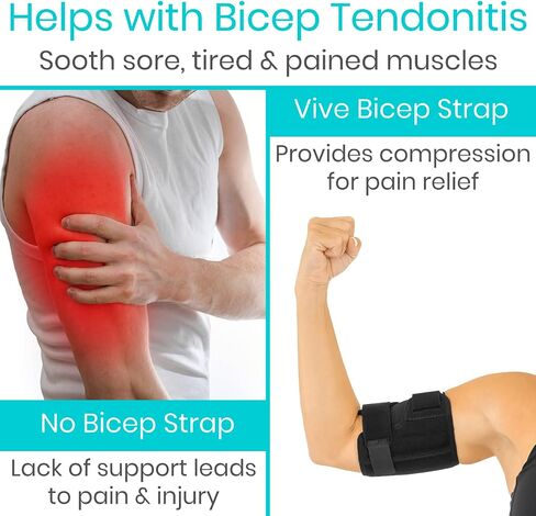 كم ضغط من Vive Bicep لالتهاب الأوتار - دعامة دعم ثلاثية الرؤوس والعضلة ذات الرأسين العلوية لتخفيف الألم - غلاف مريح وخفيف الوزن وقابل للتعديل للتعافي أو إعادة التأهيل أو التدريبات (متوسط) in Saudi Arabia