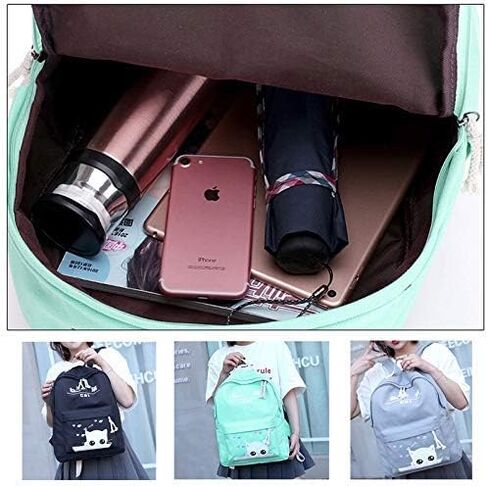 Cat Backpacks Set for Teenage Girls and Student Kitty Printing Bookbag Cute School Bags Teen Girls 4 pcs/set in Saudi Arabia