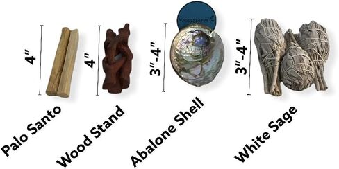 NESSASTORES - مجموعة التلطخ بحجم مناسب للسفر - صدفة أذن البحر 3"-4" + حامل خشبي 4" + 3 قطع من المريمية البيضاء 3"-4" + 2 قطعة Palo Santo #JC-210 (مجموعة واحدة) in Saudi Arabia