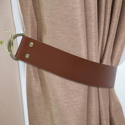 ستائر جلدية Tiebacks Vintage Tiebacks للستائر الخارجية سحب الظهر مع 2 خطاف معدني ستائر للمكتب وغرفة المعيشة وغرفة النوم 2 قطعة (عريض، بني داكن) in Saudi Arabia