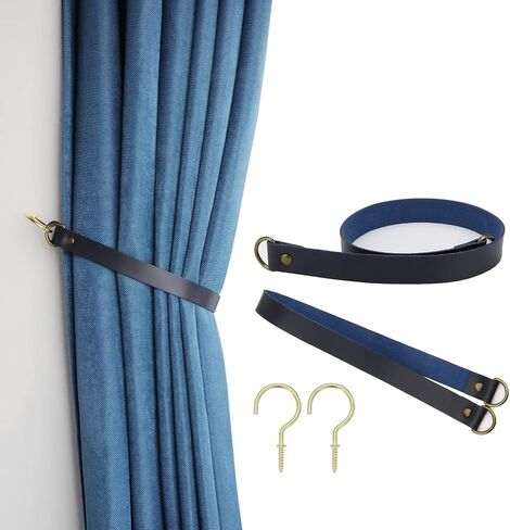 ستائر جلدية Tiebacks Vintage Tiebacks للستائر الخارجية سحب الظهر مع 2 خطاف معدني ستائر للمكتب وغرفة المعيشة وغرفة النوم 2 قطعة (عريض، بني داكن) in Saudi Arabia