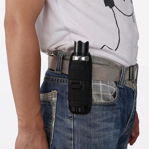 Tactical Flashlight Pouch Holster, Rotatable Flashlight Holder Belt Clip Tactical Torch Carry Case with 360 Degree Carabiner Reel Clip in Saudi Arabia