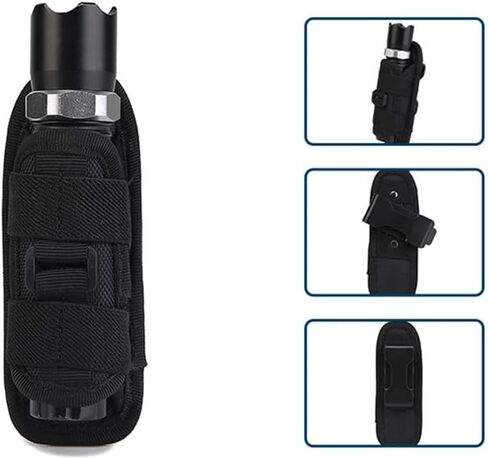 Tactical Flashlight Pouch Holster, Rotatable Flashlight Holder Belt Clip Tactical Torch Carry Case with 360 Degree Carabiner Reel Clip in Saudi Arabia