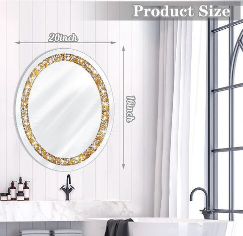 Kigley Oval Crystal Wall Mirror Gold Crushed Diamond Bathroom Mirror 20 x 16 Inch Decorative Mirror Frameless Glam Bling Vanity Mirror for Home Wall Decor Bedroom Living Room Entryway in Saudi Arabia