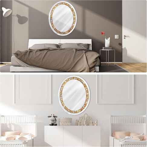 Kigley Oval Crystal Wall Mirror Gold Crushed Diamond Bathroom Mirror 20 x 16 Inch Decorative Mirror Frameless Glam Bling Vanity Mirror for Home Wall Decor Bedroom Living Room Entryway in Saudi Arabia