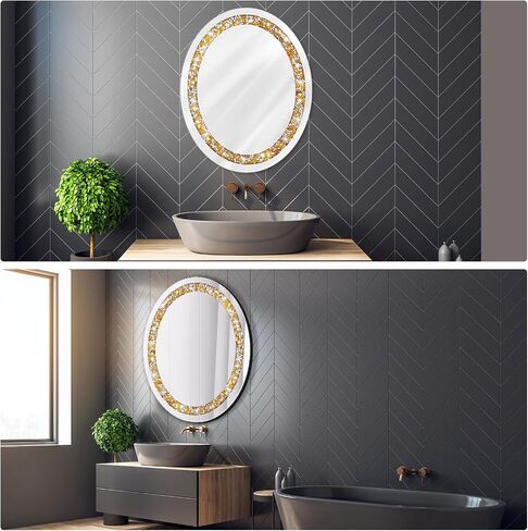 Kigley Oval Crystal Wall Mirror Gold Crushed Diamond Bathroom Mirror 20 x 16 Inch Decorative Mirror Frameless Glam Bling Vanity Mirror for Home Wall Decor Bedroom Living Room Entryway in Saudi Arabia