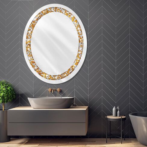 Kigley Oval Crystal Wall Mirror Gold Crushed Diamond Bathroom Mirror 20 x 16 Inch Decorative Mirror Frameless Glam Bling Vanity Mirror for Home Wall Decor Bedroom Living Room Entryway in Saudi Arabia