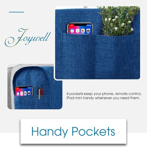 Joywell Linen Armrest Covers for Living Room Anti-Slip Sofa Arm Protector for Dogs, Cats, Pets Armchair Slipcover for Recliner with 4 Pockets for TV Remote Control, Phone, Set of 1, Classic Blue in Kuwait