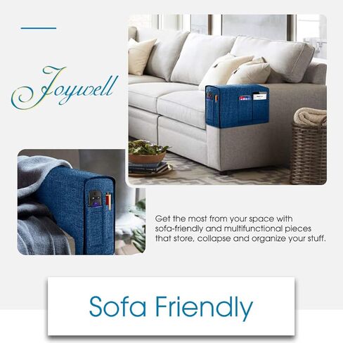 Joywell Linen Armrest Covers for Living Room Anti-Slip Sofa Arm Protector for Dogs, Cats, Pets Armchair Slipcover for Recliner with 4 Pockets for TV Remote Control, Phone, Set of 1, Classic Blue in Kuwait