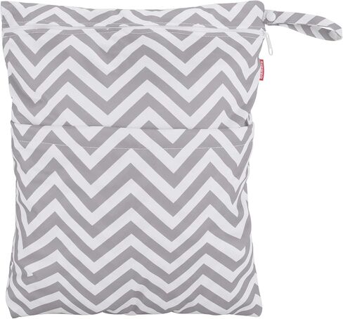 Damero 3pcs Travel Wet and Dry Bag Organizer with Handle for Cloth Diaper, Pumping Parts, Swimsuit and More, Easy to Grab and Go, Gray Chevron in Kuwait