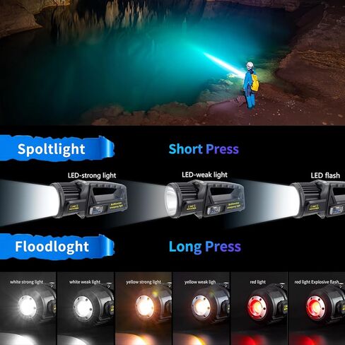 1300000 Lumens Spotlight, Rechargeable Led Spotlight Flashlight with 350° Rotate Head, 9 Modes Super Bright Spot Lights Outdoor Handheld, IPX6 Waterproof Solar Flashlight for Emergencies in Kuwait