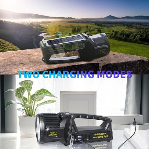 1300000 Lumens Spotlight, Rechargeable Led Spotlight Flashlight with 350° Rotate Head, 9 Modes Super Bright Spot Lights Outdoor Handheld, IPX6 Waterproof Solar Flashlight for Emergencies in Kuwait