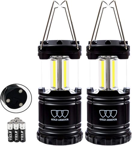 Gold Armour Camping Lantern, LED Lantern Battery Powered Lanterns, Survival Kits for Power Outages, Hurricane, Emergencies, Camping Accessories, Alkaline Batteries Included (2 Pack) in Kuwait