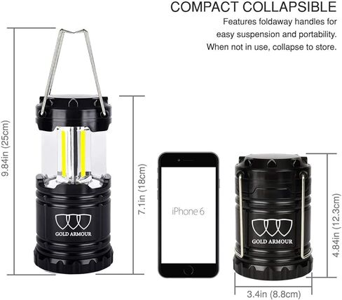 Gold Armour Camping Lantern, LED Lantern Battery Powered Lanterns, Survival Kits for Power Outages, Hurricane, Emergencies, Camping Accessories, Alkaline Batteries Included (2 Pack) in Kuwait