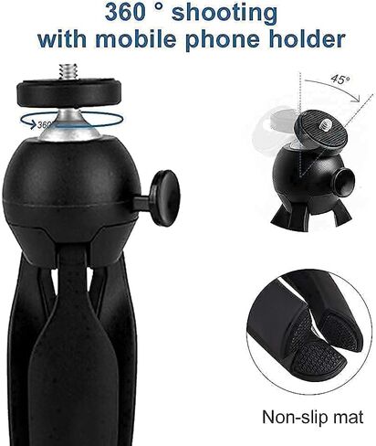 حامل هاتف محول حامل ثلاثي القوائم للهاتف المكتبي مع حامل ثلاثي القوائم صغير، حامل ثلاثي صغير لهاتف iPhone/DLSR المدمج/Samsung/Webcam/Android الهاتف المحمول أي عرض من 2.16 بوصة إلى 4.13 بوصة in Kuwait