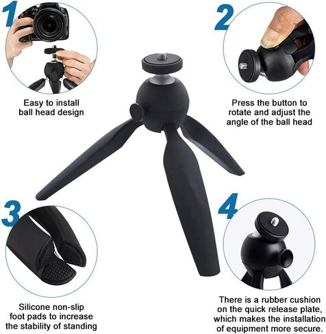 حامل هاتف محول حامل ثلاثي القوائم للهاتف المكتبي مع حامل ثلاثي القوائم صغير، حامل ثلاثي صغير لهاتف iPhone/DLSR المدمج/Samsung/Webcam/Android الهاتف المحمول أي عرض من 2.16 بوصة إلى 4.13 بوصة in Kuwait