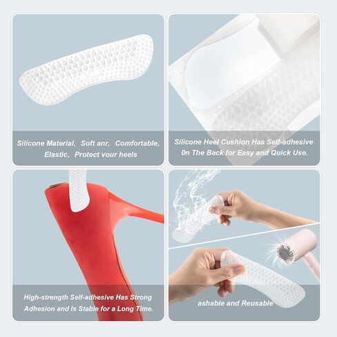 4 Pairs Heel Cushion Pads,Heel Grips for Ladies and Kids Shoes,Insoles for Shoes Too Big,Self Adhesive Heel Cushion Pads,Silicone Heel Protectors,High Heel Cushion Pads (Transparent) in Saudi Arabia