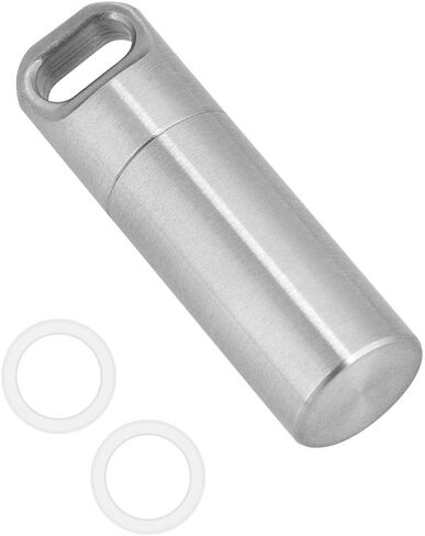 Pill Holders, Single Chamber Stainless Steel Waterproof Keychain Pill Case Survival Pill Bottle Box Organizer Container (L) Metal Pill Container in Kuwait