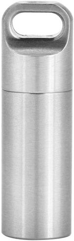 Pill Holders, Single Chamber Stainless Steel Waterproof Keychain Pill Case Survival Pill Bottle Box Organizer Container (L) Metal Pill Container in Kuwait