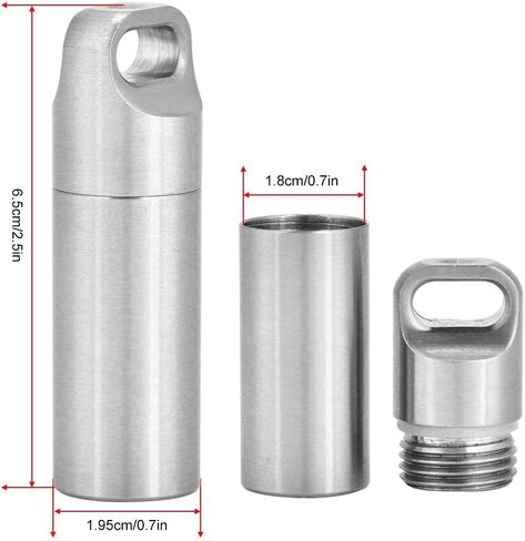 Pill Holders, Single Chamber Stainless Steel Waterproof Keychain Pill Case Survival Pill Bottle Box Organizer Container (L) Metal Pill Container in Kuwait