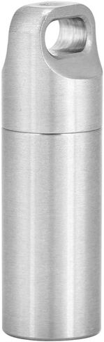 Pill Holders, Single Chamber Stainless Steel Waterproof Keychain Pill Case Survival Pill Bottle Box Organizer Container (L) Metal Pill Container in Kuwait