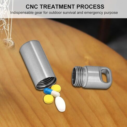 Pill Holders, Single Chamber Stainless Steel Waterproof Keychain Pill Case Survival Pill Bottle Box Organizer Container (L) Metal Pill Container in Kuwait