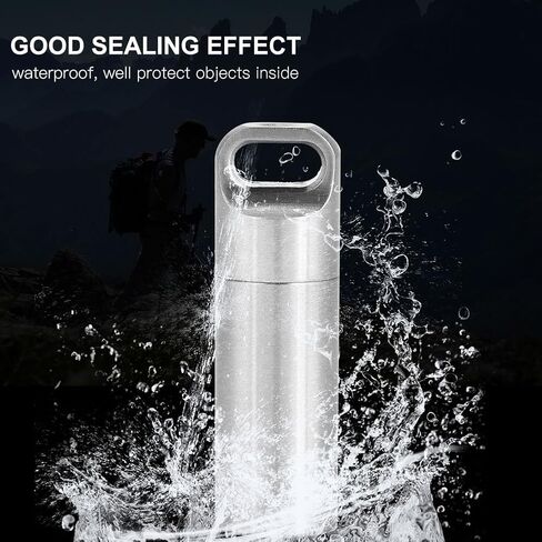 Pill Holders, Single Chamber Stainless Steel Waterproof Keychain Pill Case Survival Pill Bottle Box Organizer Container (L) Metal Pill Container in Kuwait