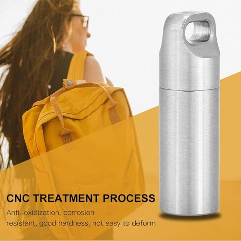 Pill Holders, Single Chamber Stainless Steel Waterproof Keychain Pill Case Survival Pill Bottle Box Organizer Container (L) Metal Pill Container in Kuwait