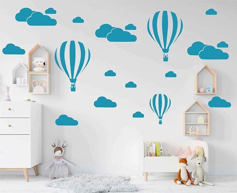 DXLING White Clouds & Hot Air Balloons Nursery Kids Childs Room Vinyl Wall Art Sticker Baby Wall Decals Removable Waterproof Wallpaper D952 (White) in Saudi Arabia