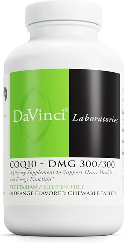 DAVINCI Labs CoQ10 - DMG 300/300 - Supports Heart Health and Energy Function* - Dietary Supplement with Coenzyme Q10 & Vitamin E - Vegetarian - Gluten-Free - 60 Orange Flavored Chewable Tablets in Saudi Arabia