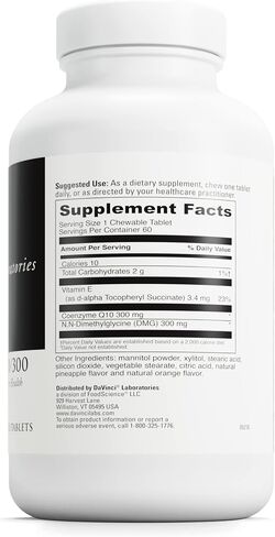 DAVINCI Labs CoQ10 - DMG 300/300 - Supports Heart Health and Energy Function* - Dietary Supplement with Coenzyme Q10 & Vitamin E - Vegetarian - Gluten-Free - 60 Orange Flavored Chewable Tablets in Saudi Arabia