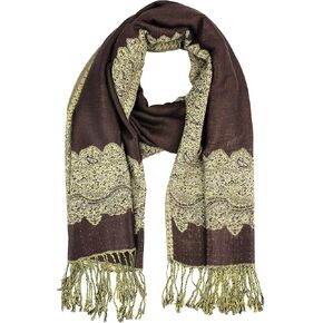 PASKMLNA Border Pattern Double Layered Reversible Woven Pashmina Shawl Scarf Wrap Stole