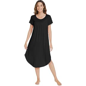NACHILA Womens Nightgowns -Viscose Made from Bamboo,Soft Nightshirt Short Sleeve Sleepwear Pleated Sleepdress Cool Sleepshirt