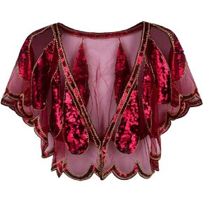VIJIV Women's 1920s Shawl Wrap Art Deco Sequin Beaded Evening Cape Bolero Flapper Cover Up